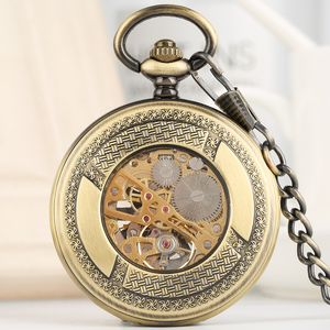 <span class=keywords><strong>Montre</strong></span> de poche mécanique squelette à engrenages steampunk à remontage manuel avec chaîne en bronze vintage à motif creux pour hommes - Product Image 3
