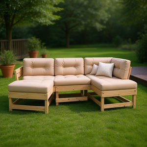 Solid Pine Wood Modular Garden <b>Sofa</b> <b>Set</b> Brown Outdoor Furniture Contemporary Design - Product Image 2