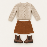 Ensemble de vêtements pour poupée en peluche de 18 pouces : pull en tricot, jupe en velours côtelé avec bottes, tenue d'hiver, couleur personnalisée