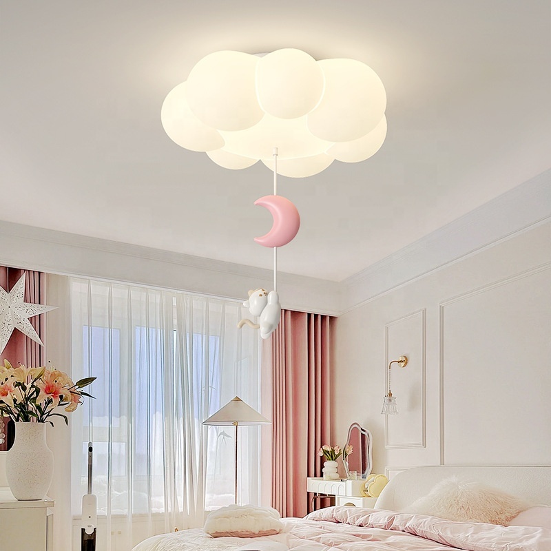 Cartoon Clouds Ceiling Lamp for Children's Bedroom Full Spectrum LED Intelligent Eye Protection for Living Room Decor Chandelier