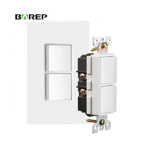 Interrupteur à bascule double blanc homologué UL Barep, 15A 120V, interrupteur combiné unipolaire avec <span class=keywords><strong>plaque</strong></span> murale à clipser - Product Image 1