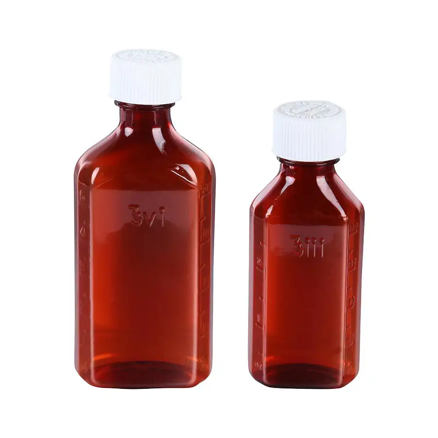 Amber PET plastik Oval Methadones şişeleri vidalı kapak 0.5oz 1oz 2oz 3oz 4oz 6oz 8oz 12oz 16oz