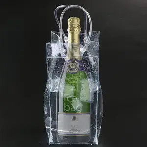 Promosyon özel temizle PVC buz şarap çantaları için şarap şişeleri omuz soğutucu çanta şampanya bira içecek