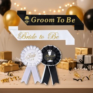 ชุดเข็มกลัดและสายสะพายสำหรับเจ้าบ่าว ประกอบด้วยสายสะพายผ้าซาตินพร้อมเข็มกลัดรูปตรา "Groom to Be" สำหรับงานปาร์ตี้ งานหมั้น และงานแต่งงาน - Product Image 5