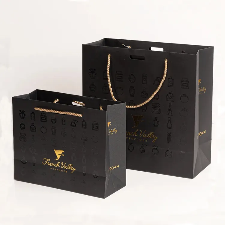 Uxury-bolsas de papel Kraft con su propio logotipo, Impresión de material personalizado en color negro, blanco y marrón