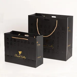 자신의 로고가있는 럭셔리 블랙 화이트 브라운 크래프트 골판지 맞춤형 재료 인쇄 선물 쇼핑 종이 봉투