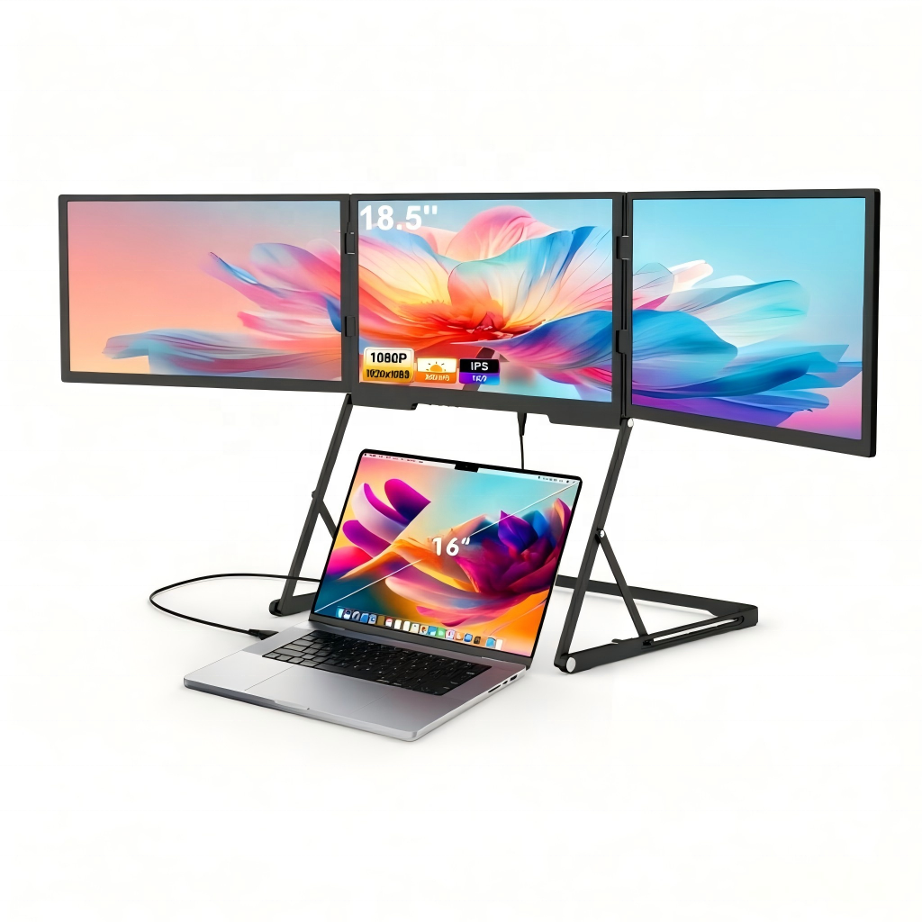 New <strong>2026</strong> Triple Screen <strong>Monitor</strong> -<strong>18</strong>.5inch Hot Sell <strong>One</strong>-Cable Setup Portable for Small Meetings Ergonomic Adjustable Stand FHD