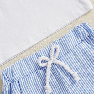 Set Estivo per Bambino con Ricamo Coniglio e Camion di Pasqua, Pantaloncini a Righe Blu e Bianche, 100% Cotone, Abbigliamento per Bambini all'Ingrosso - Product Image 4