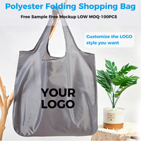 Sac de courses pliable en nylon personnalisé, facile à transporter, réutilisable, robuste et extensible pour la vente en gros