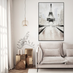 Pintado a mano impresionista Torre Eiffel pintura <span class=keywords><strong>al</strong></span> óleo monocromática escena de la calle parisina moderna hecha a mano para la decoración del hogar - Product Image 2