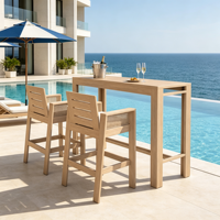 Ensemble de table et chaises de bar en teck pour l'extérieur, mobilier de bar haut moderne pour patio avec chaises rembourrées pour hôtel, restaurant