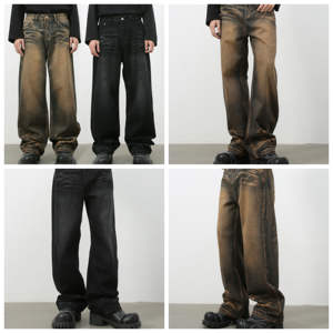 Di alta qualità <span class=keywords><strong>pittura</strong></span> retrò personalizzato pantaloni con fondo a campana per gli uomini impilati Jeans da lavoro verniciato a spruzzo pantaloni da uomo falegname - Product Image 5