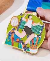 Ensemble de médailles de badminton - Médailles de récompense sportives en alliage de zinc or, argent, bronze, gravure, impression UV, logo personnalisé, durable, haute qualité