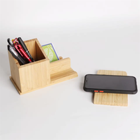 Usine en gros bas prix 3 en 1 bureau organiser papeterie bambou bureau boîte de rangement brosse Pot porte-stylo pour bureau