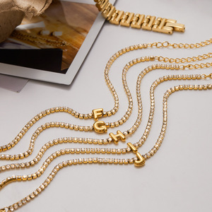 Style Classique Cadena De Acero Inoxidable Y Oro Blanco De 18 Quilates Con Pulsera Tipo Tenis Con Letras Y Cristales Incrustados - Product Image 2
