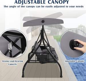 Balançoire <span class=keywords><strong>de</strong></span> véranda extérieure avec auvent et support, balançoire <span class=keywords><strong>de</strong></span> patio 3 places pour adultes, balançoire-lit convertible 2 en 1 avec porte-gobelet - Product Image 6