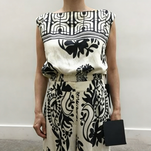 Traje de dos piezas estilo francés azul y blanco con estampado, chaleco holgado sin mangas para mujer, pantalones de pierna ancha de cintura alta, para verano. - Product Image 4