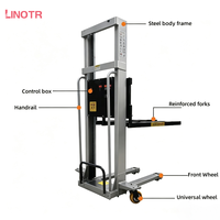 Chariot élévateur mobile LINOTR à fourche auto-élévatrice, chariot élévateur électrique portable, petit chariot élévateur à fourche, capacité de charge de 1 tonne, batterie lithium-ion, hydraulique latéral