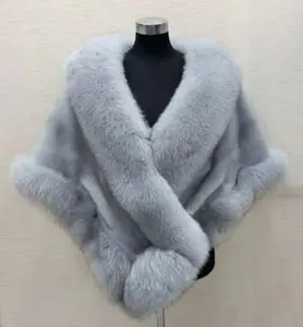 Manufacturers Luxury Winter Cape Wedding Decoration Scarves Fox Fur Ponchos Ladies Faux Fur Shawl