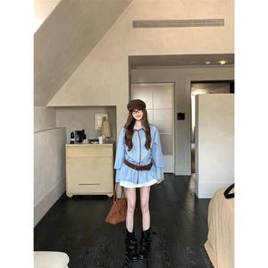 Camisa de Mezclilla a Rayas Azules para Mujer, Corte Regular, Estilo Vintage Chic, Manga Larga, con Botones, Transpirable, para Uso Diario - Product Image 4