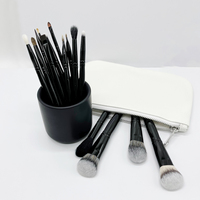 Ensemble de 15 pinceaux de maquillage professionnels haut de gamme noirs, pinceau à raser, poils naturels, manche en bois - Outils de beauté multifonctionnels pour