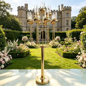Elegant Modern Gold Metal Candelabra Glass Candle Stick <b>Table</b> Centerpiece for Wedding Iron Wedding Decoration - Product Image 4