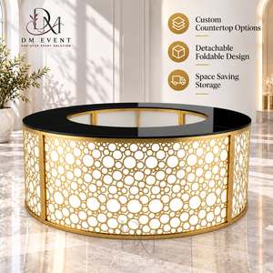 Barra de Bar Redonda Plegable de Acero Inoxidable Dorado y Negro con Adornos de Espirales, con Tapa de Vidrio Templado Desmontable - Product Image 1