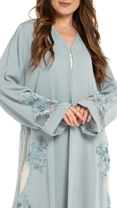 LEDUO Customized High Quality Vintage Casual Women 3D Floral Lace Applique Chiffon Modest Dubai <b>Kaftan</b> - Product Image 3