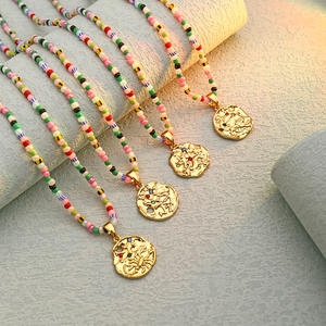 Hammered Medallion Pendant Pearl Beaded Celestial Astrology Constellations 18K Gold Plated Zodiac Jewelry Sign <strong>Coin</strong> <strong>Necklace</strong> - Product Image 4