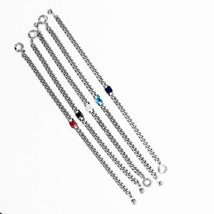 Yunnique Vintage Distressed <b>Titanium</b> Steel <b>Chain</b> Bracelet Bezel Set Black Rhinestone Geometric Design Simple Stylish Jewelry for - Product Image 4