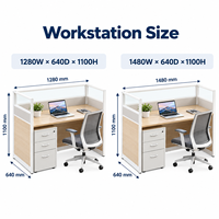 Bureau moderne modulaire en bois pour 4 personnes, bureau face à face avec écran, poste de travail pour espace partagé des employés