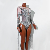 Glitzernder Silberner Strass-Fransen-Bodysuit für Schönheitswettbewerbe, Geburtstagsfeiern, Prominente, Sänger, Drag Queens, Divas, Bühnenkostüm, Leotard