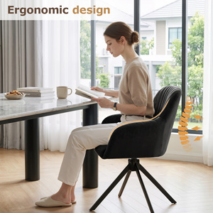 Fauteuil de salle à manger contemporain pivotant en velours avec coutures verticales, chaise de loisirs ergonomique pivotante pour café et appartement - Product Image 4