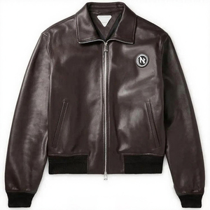 High Quality Customized Vintage Monochrome Leather <strong>Jacket</strong> for Men Smooth <strong>Waterproof</strong> <strong>Long</strong> for Outdoor Use in Spring Front Logo - Product Image 1
