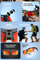 Lunettes de cyclisme IA avec caméra 1300W, lunettes de soleil intelligentes pour le cyclisme, traduction IA, enregistrement vidéo, lunettes de sport 3-en-1