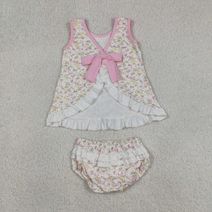 Conjunto de 2 Piezas con Estampado Floral para Bebé Niña, con Lazo Rosa, Ropa de Boutique, Ropa de Verano para Bebés - Product Image 3