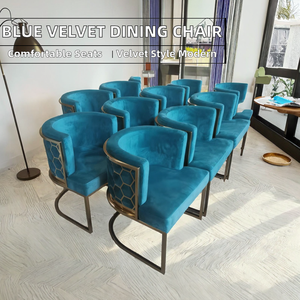 <span class=keywords><strong>Sedia</strong></span> da Pranzo di Lusso in Velluto <span class=keywords><strong>Blu</strong></span> con Telaio in Acciaio Inossidabile, Design con Braccioli per Casa, Ufficio e Sala da Pranzo - Product Image 2