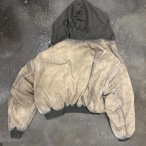 Chaqueta Bomber Corta Personalizada con Acabado Lavado Pesado, Chaqueta Acolchada de Pana con Capucha Abombada - Product Image 3