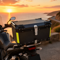 Boîte à bagages arrière pour moto en alliage d'aluminium noir 65L, vente en gros d'usine, boîte de rangement étanche pour accessoires de voyage en moto