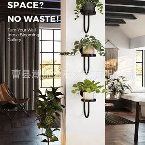 Support mural en bois de style européen pour plantes, idéal pour salon, balcon et extérieur ; support en fer forgé pour pots de fleurs - Product Image 1