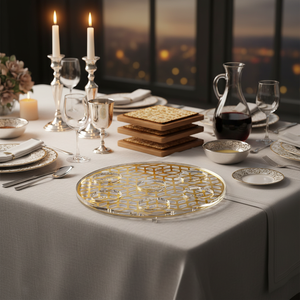 Elegante Piatto Seder in Acrilico di Lusso con Design a Nido d'Ape Dorato, Moderno Oggetto Ebraico per Esposizione sul Tavolo Seder e Regalo di Famiglia - Product Image 3
