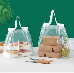 Sacs à cordon transparents personnalisés avec logo pour emporter, sacs d'emballage alimentaire transparents, sacs à cordon pour pâtisserie, gâteaux et desserts - Product Image 1