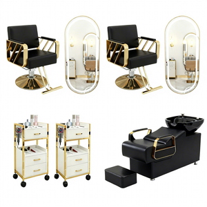 Ensemble de salon moderne et simple en cuir personnalisé, très demandé, avec chariot, fauteuil de barbier, miroir LED et lit de lavage pour salon de coiffure - Product Image 1