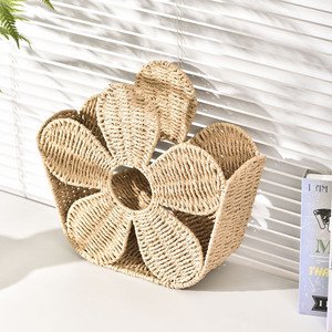 Nordic Style Woven <b>Magazine</b> <b>Rack</b> Flower Shape Desktop Organizer For <b>Magazines</b> And Books Storage Basket - Product Image 2