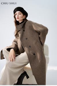 Hiver Nouveau Manteau <span class=keywords><strong>mi</strong></span>-<span class=keywords><strong>long</strong></span> pour femmes Temperament Stand Collar Double-Sided Tweed Sheep Wool <span class=keywords><strong>Long</strong></span> Length - Product Image 2