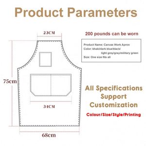 Tablier de cuisine en toile 100% coton, imperméable et résistant à l'huile, avec logo personnalisé, pour la cuisine, le travail, la fleuristerie, le jardinage, uniforme élégant - Product Image 4