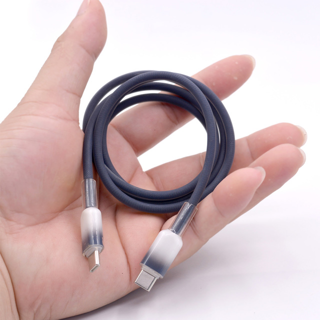 2026 New Unique Design Nylon Braided Liquid Silicone Soft Type C to Type C 3A Fast Charge Data Cable with Transparent Protector