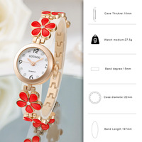 W032 Jam Tangan Wanita Bulat Quartz Casing Rose Gold Gelang Bunga Dial Berhias Rhinestone Jam Tangan Wanita Manis Grosir