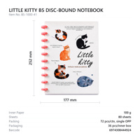Cuaderno B5 con diseño de gatito y orificios de hongo, encuadernación de disco, patrón de gato, 80 hojas, 100 g/m², rayado, regalo escolar para niños, papelería al por mayor
