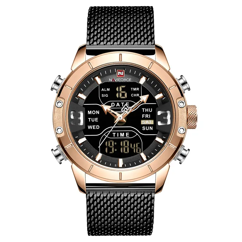Men Accessories Luxury Watch NAVIFORCE 9153 Fashion Business Men Quartz Watch Luminous Hand Dual Display LCD Digital Wrist Watch